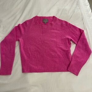 J. Crew Cropped Cashmere Vibrant Pink Crew Neck Sweater
